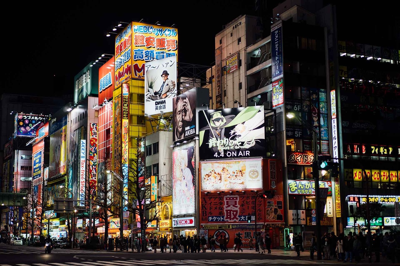 Vista nocturna de Akihabara en Tokio